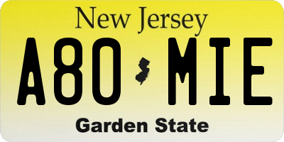 NJ license plate A80MIE