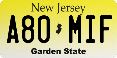 NJ license plate A80MIF