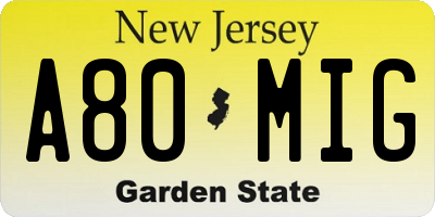 NJ license plate A80MIG