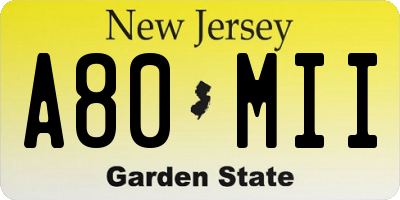 NJ license plate A80MII