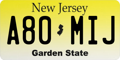 NJ license plate A80MIJ
