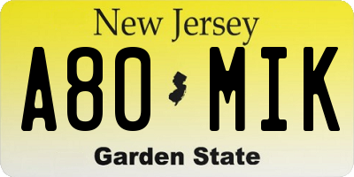NJ license plate A80MIK