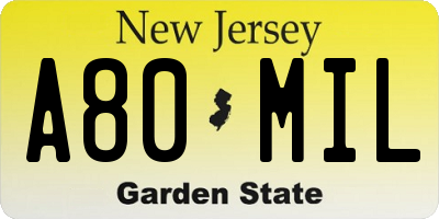 NJ license plate A80MIL