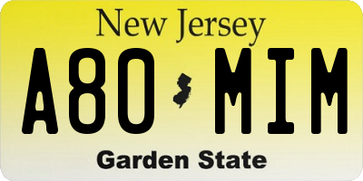 NJ license plate A80MIM
