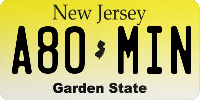 NJ license plate A80MIN