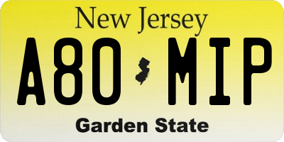 NJ license plate A80MIP