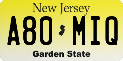NJ license plate A80MIQ