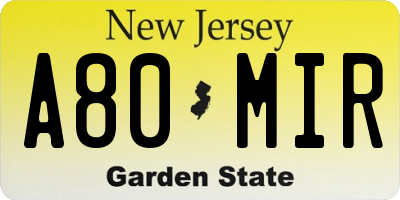 NJ license plate A80MIR