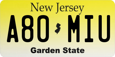 NJ license plate A80MIU