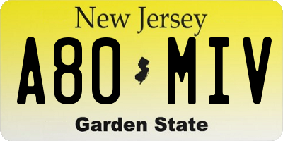 NJ license plate A80MIV
