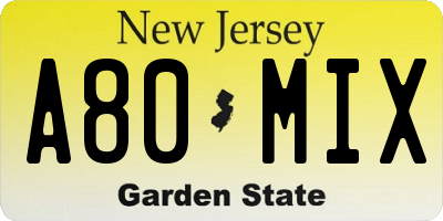 NJ license plate A80MIX