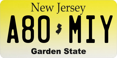 NJ license plate A80MIY