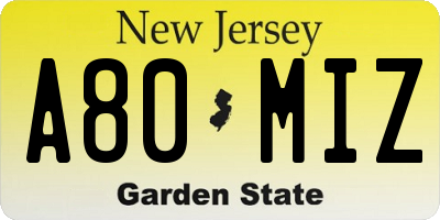 NJ license plate A80MIZ
