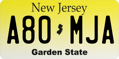 NJ license plate A80MJA