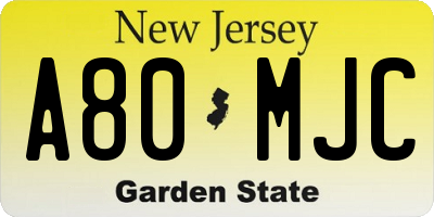 NJ license plate A80MJC