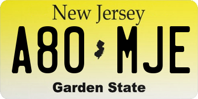 NJ license plate A80MJE
