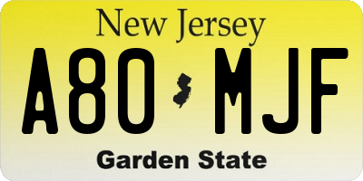 NJ license plate A80MJF