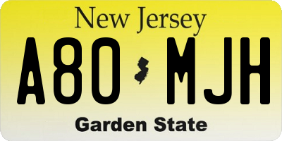 NJ license plate A80MJH