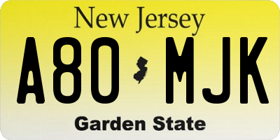 NJ license plate A80MJK
