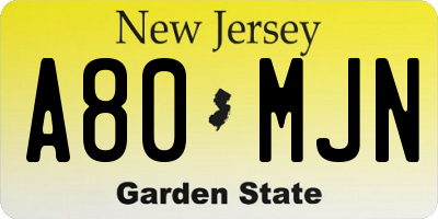 NJ license plate A80MJN