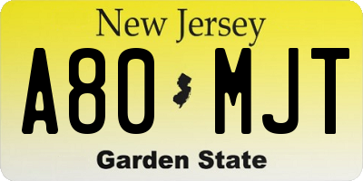 NJ license plate A80MJT