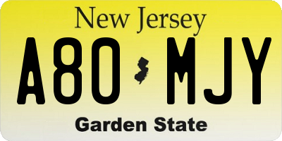 NJ license plate A80MJY