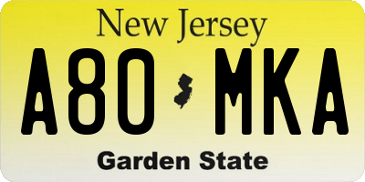 NJ license plate A80MKA