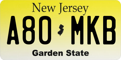 NJ license plate A80MKB