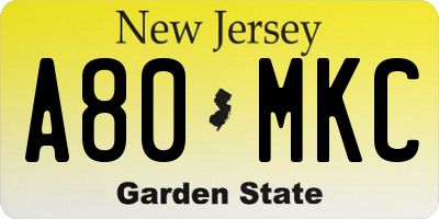 NJ license plate A80MKC