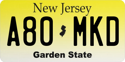 NJ license plate A80MKD