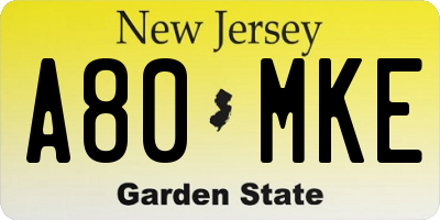 NJ license plate A80MKE