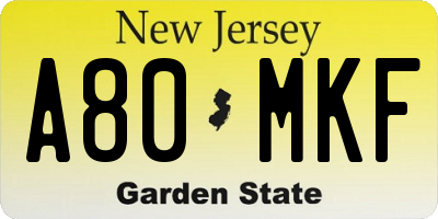 NJ license plate A80MKF