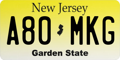 NJ license plate A80MKG