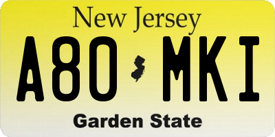 NJ license plate A80MKI