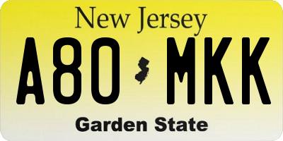 NJ license plate A80MKK
