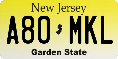 NJ license plate A80MKL