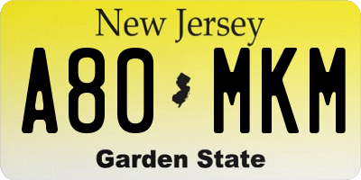 NJ license plate A80MKM