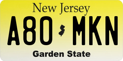 NJ license plate A80MKN