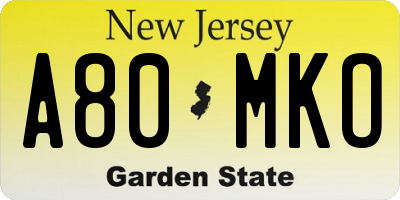 NJ license plate A80MKO