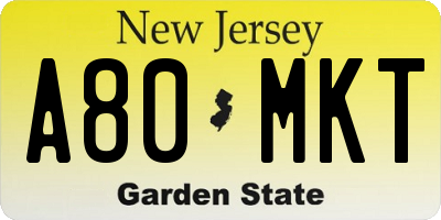 NJ license plate A80MKT
