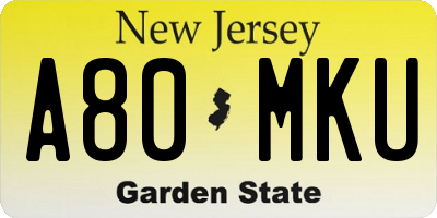 NJ license plate A80MKU