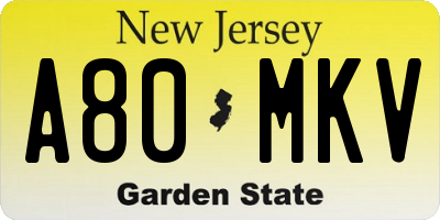 NJ license plate A80MKV