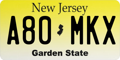 NJ license plate A80MKX