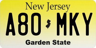 NJ license plate A80MKY