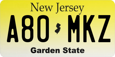 NJ license plate A80MKZ