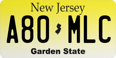 NJ license plate A80MLC