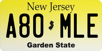 NJ license plate A80MLE
