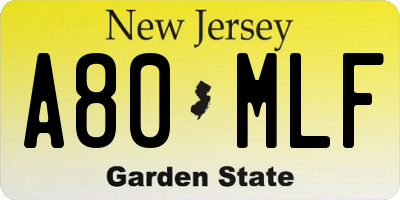 NJ license plate A80MLF