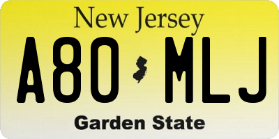NJ license plate A80MLJ