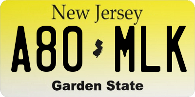 NJ license plate A80MLK